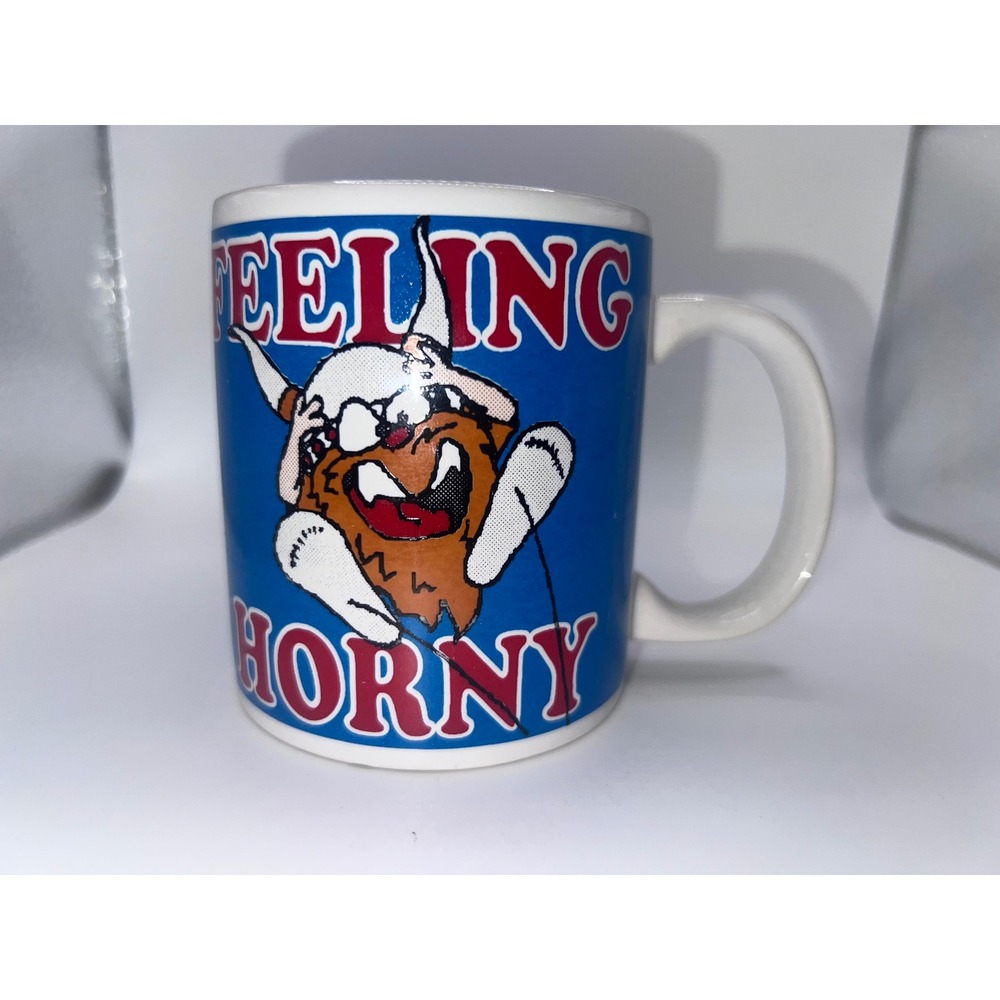 VTG Funny 'Feeling Horny' Horned Creature Tea/Coffee Mug Gag‎ Gifts 1990s